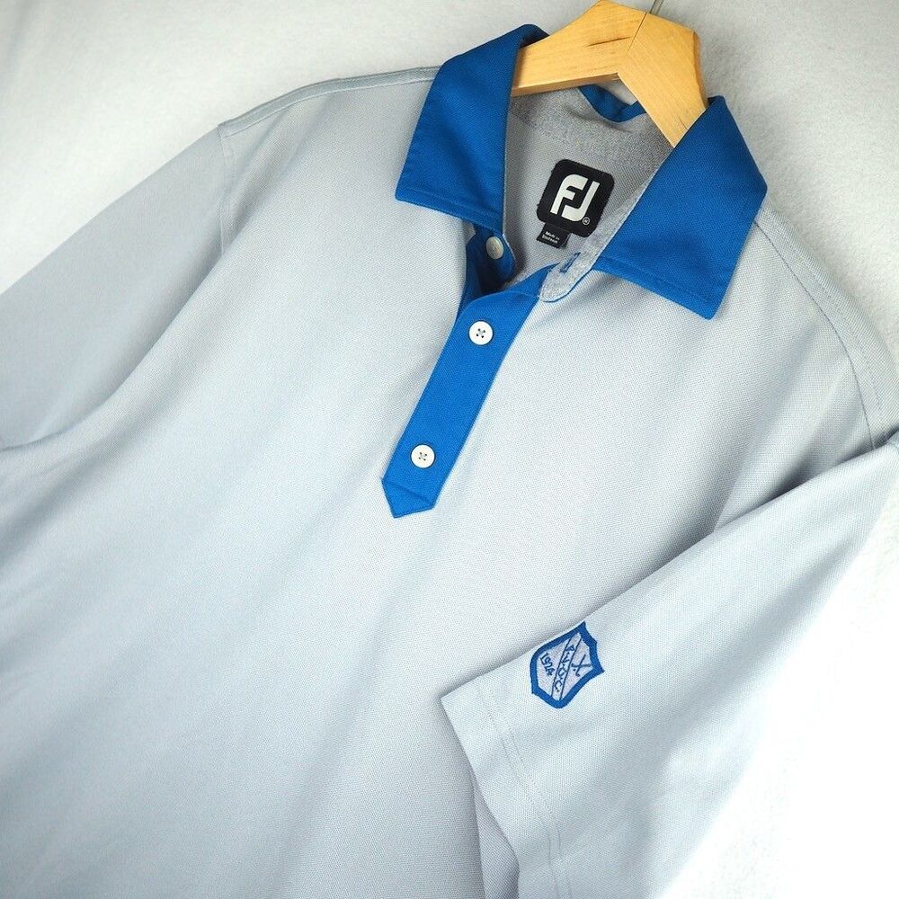 FootJoy Performance Pique Polo Men M Gray Contrast Collar Palos Verdes Golf Club